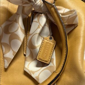 Coach Camel Leather Bag with Cream Scarf